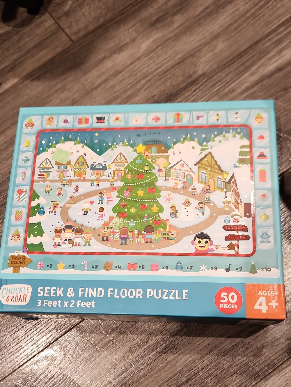 NWT Chuckle & Roar Blue Seek & Find Floor Puzzle - Holiday Scene (50 Pieces)